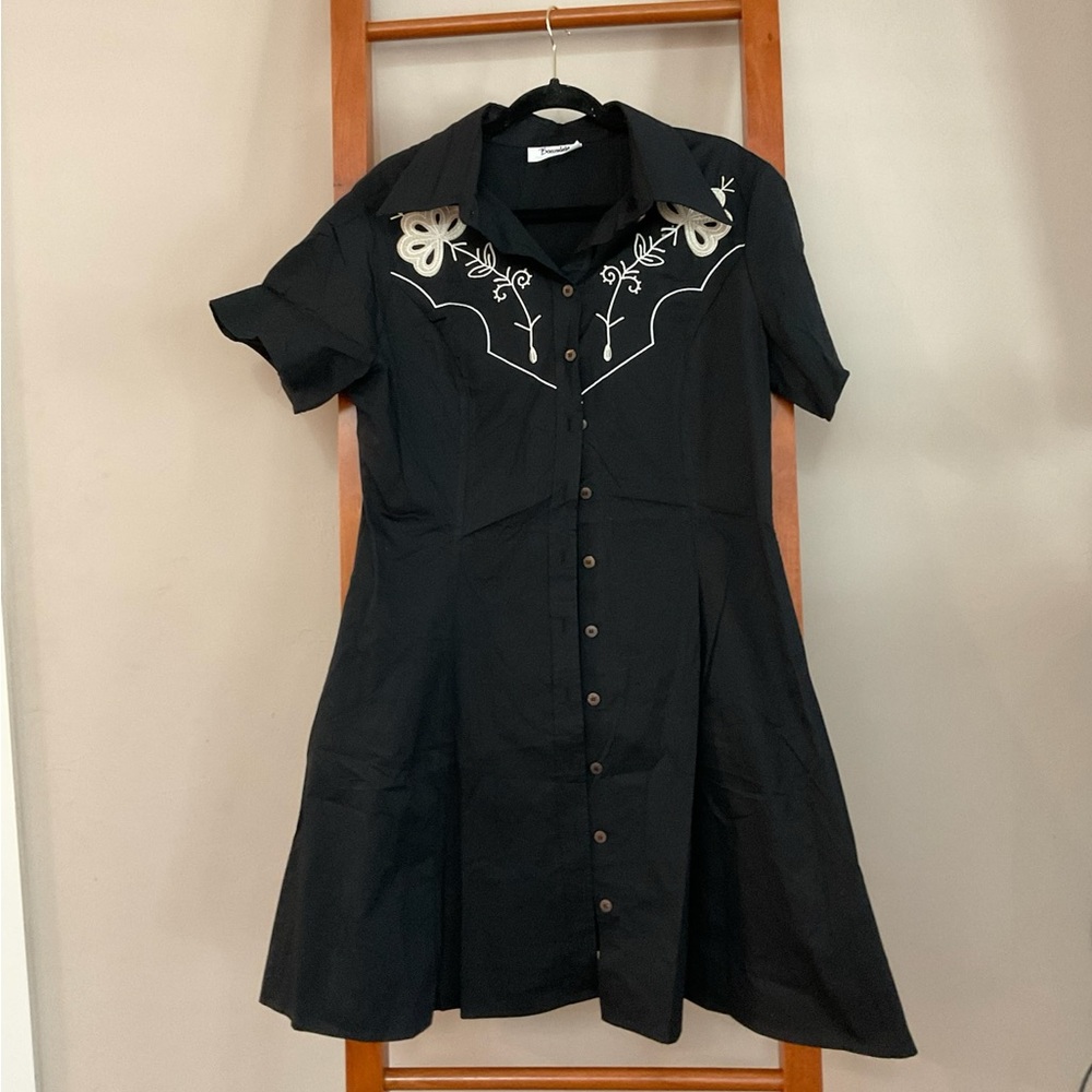 Embroidered Black Dress